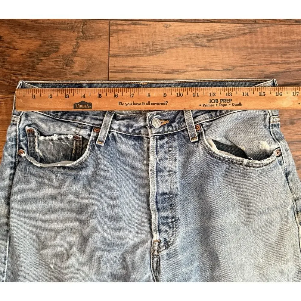 Levis 501 Button Fly Jeans 34x32 Tag Fits 32x31 Distressed Destroyed Knees